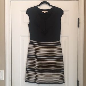 Loft black and cream zip side dress Size 4